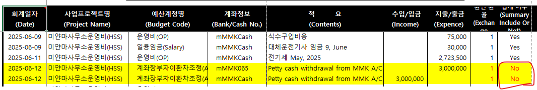 '집계여부' No 처리 예시